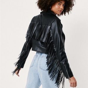 Black Faux Leather Fringed Moto Jacket